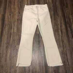 Mother The Insider Crop Step Fray Jeans Women's 26 Designer Denim in Chalk It Up